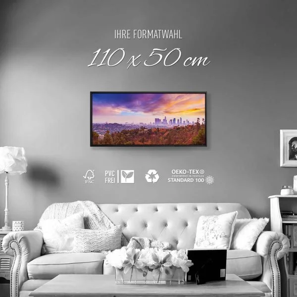 Skyline Los Angeles hills im schwarzen Bilderrahmen, 110x50cm