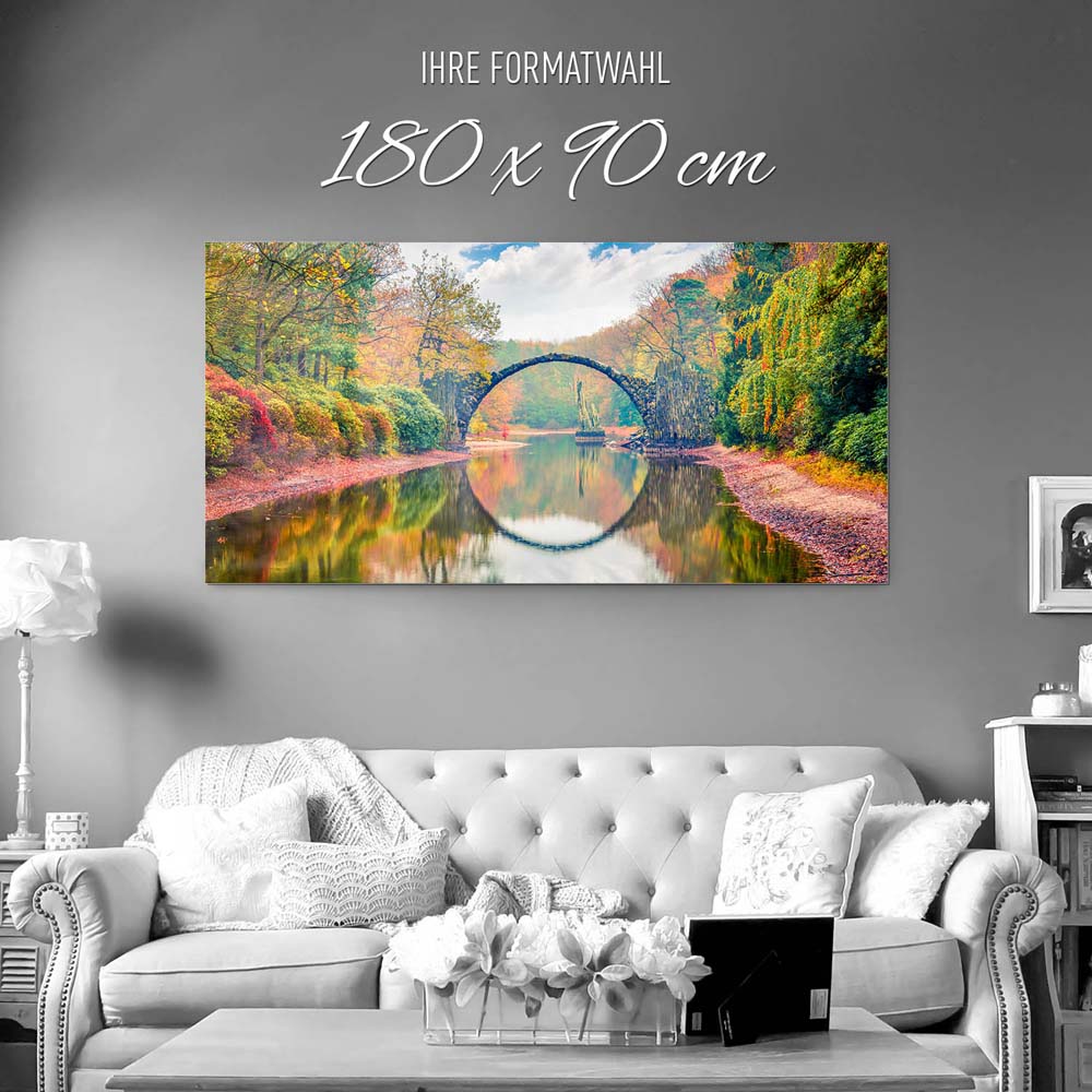 Wald & Bäume Herbst Rakotzbrücke, Kromlau als Acrylglasverbund Bild 180x90cm