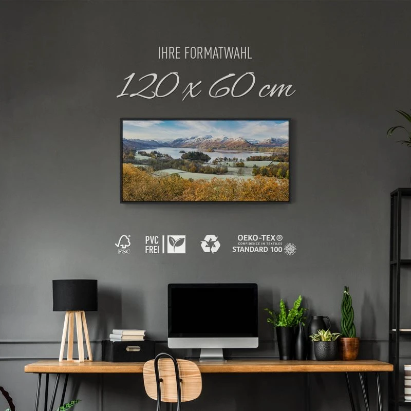 Berge & Gebirge Derwent Water England im schwarzen Bilderrahmen, 120x60cm