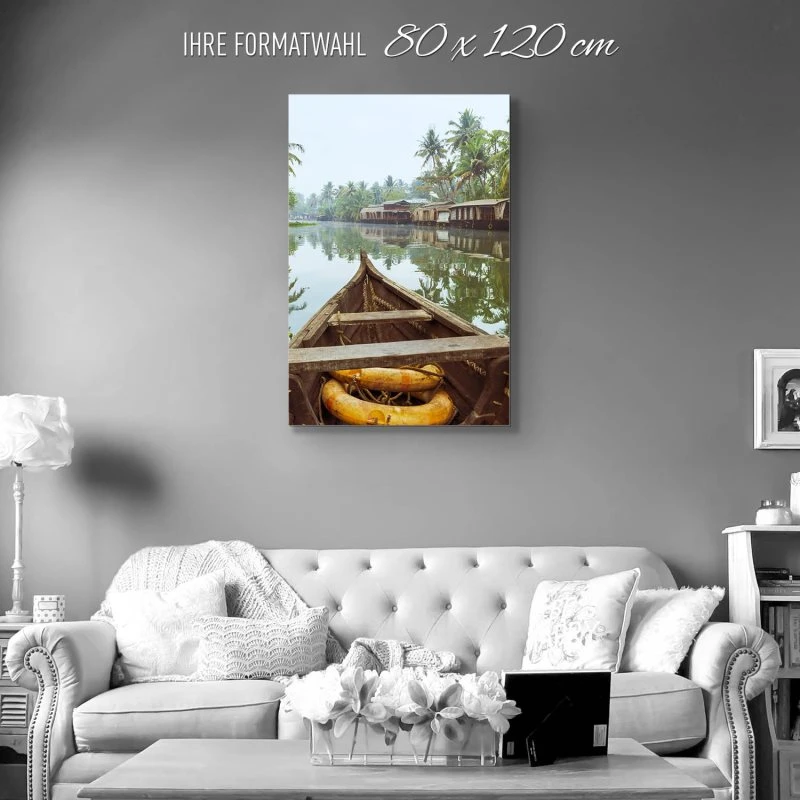 Alu-Dibond Bild im Hochformat, Flüsse & Seen Kumarakom Indien 80x120cm