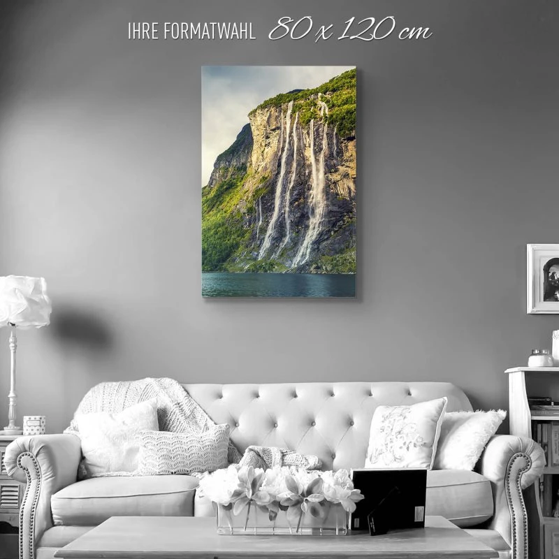 Alu-Dibond Bild im Hochformat, Wasserfall Seven Sisters 80x120cm