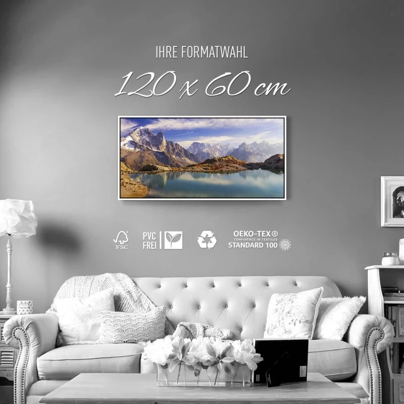 Berge & Gebirge Crystal Lakes Franz. Alpen im weißen Bilderrahmen, 120x60cm