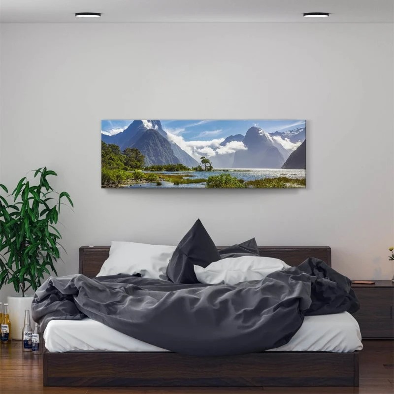 Berge & Gebirge Neuseeland Milford Sound Fjord als Leinwand Bild 150x50cm