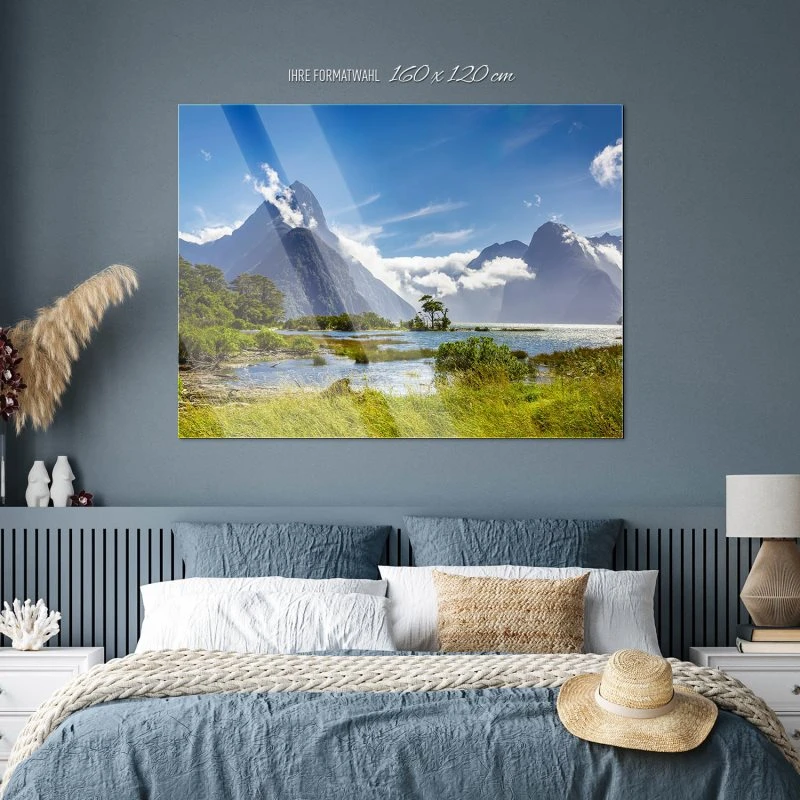 Berge & Gebirge Neuseeland Milford Sound Fjord als Acrylglasverbund Bild 160x120cm