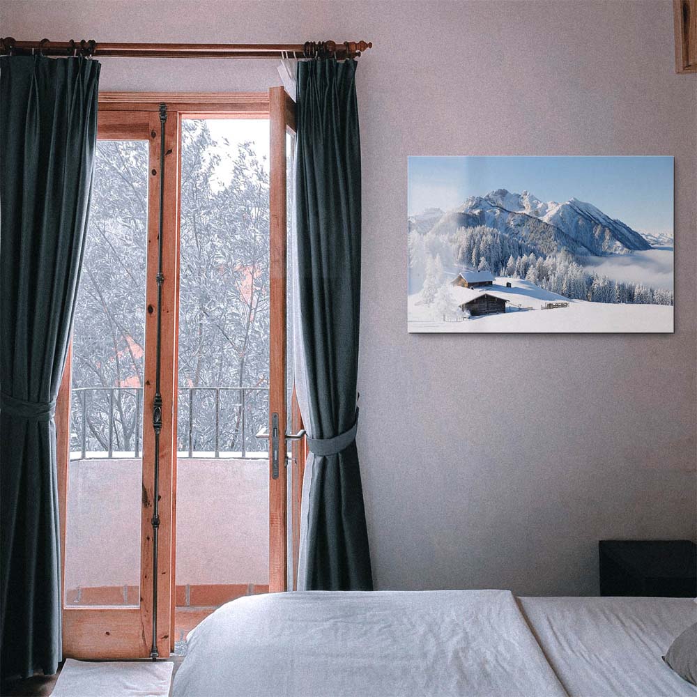 Berge & Gebirge Winterpanorama mit Hütte als Acrylglasverbund Bild 180x120cm