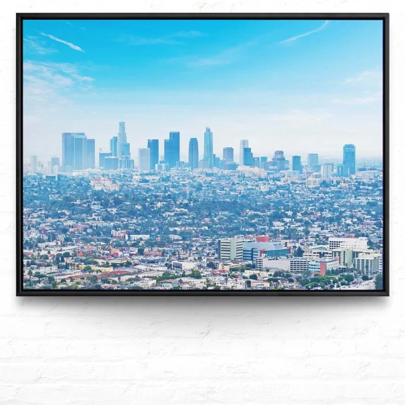 Skyline Los Angeles Panorama im schwarzen Bilderrahmen, 160x120cm