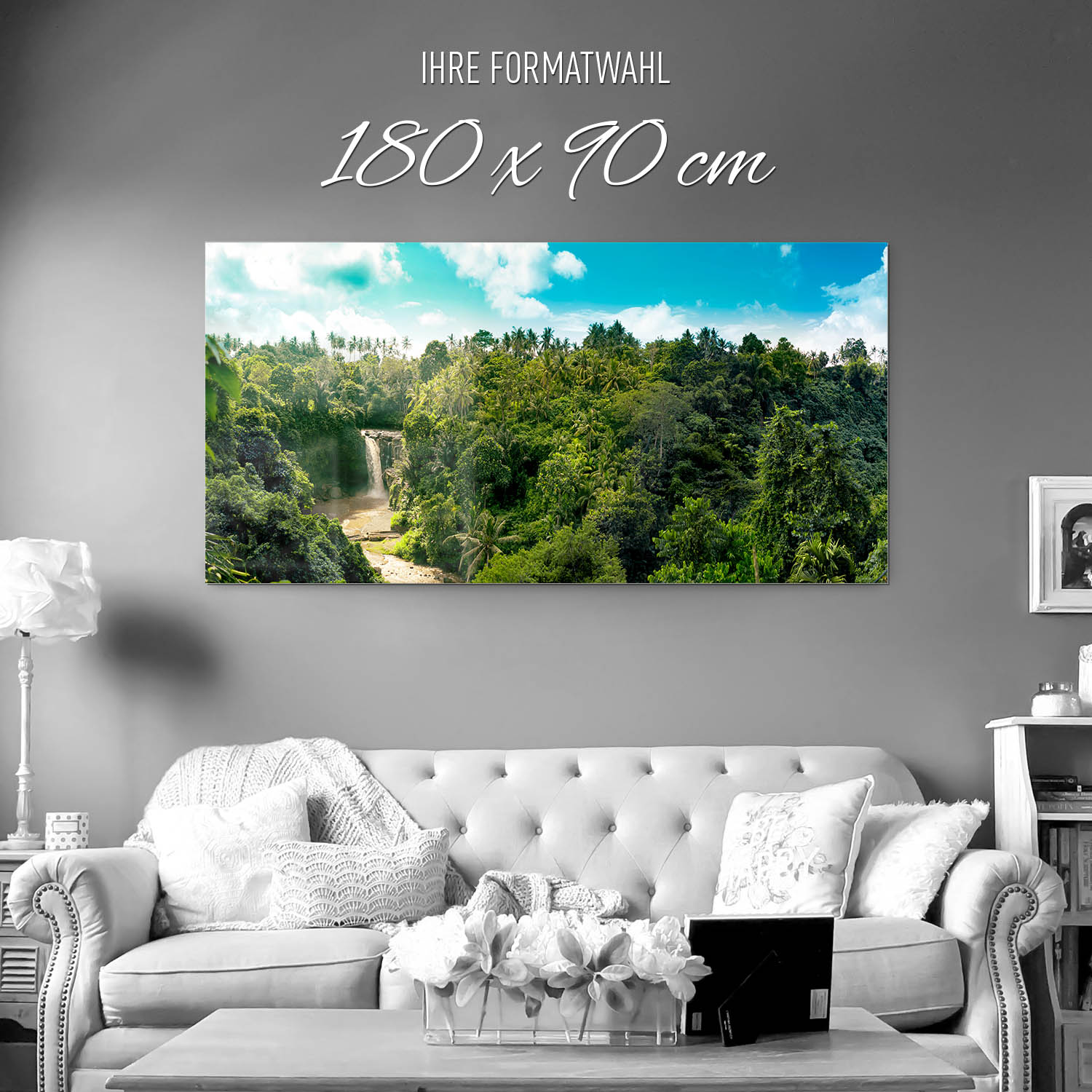 Dschungel Wasserfallpanorama als Acrylglasverbund Bild 180x90cm