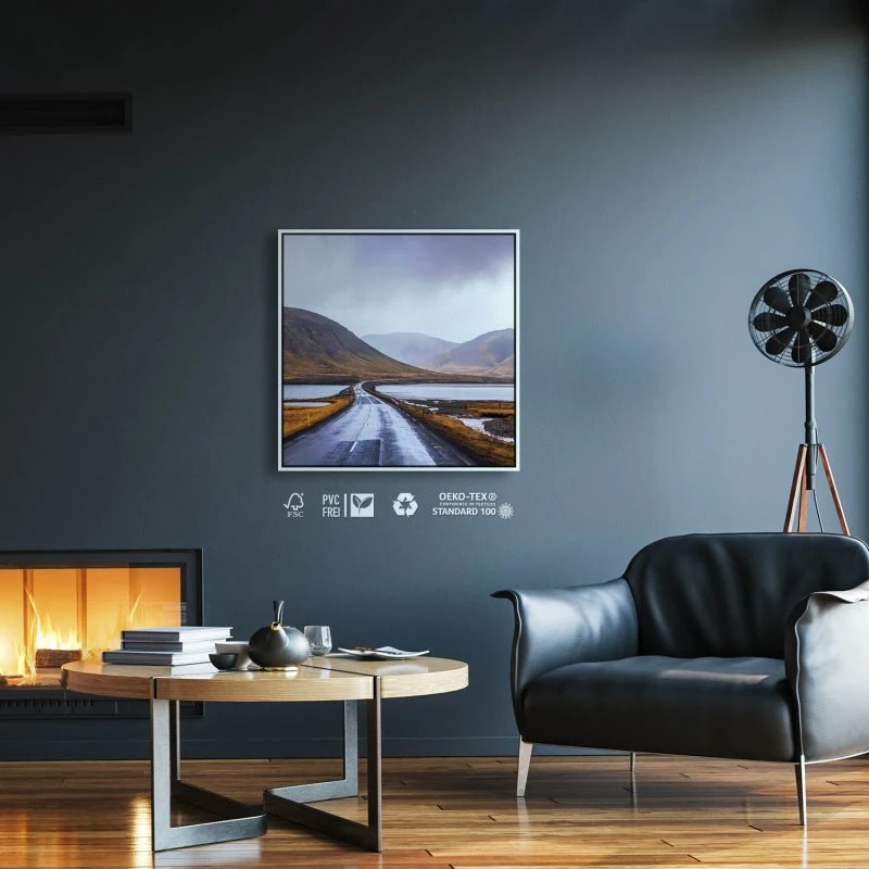 Berge & Gebirge Halbinsel Snæfellsnes Island im weißen Bilderrahmen, 80x80cm