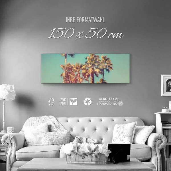 Kalifornien, USA Palmen retro look als Leinwand Bild 150x50cm