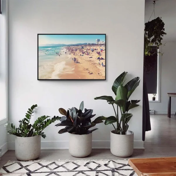 Strand & Meer Santa Monica Beach Los Angeles im schwarzen Bilderrahmen, 110x50cm