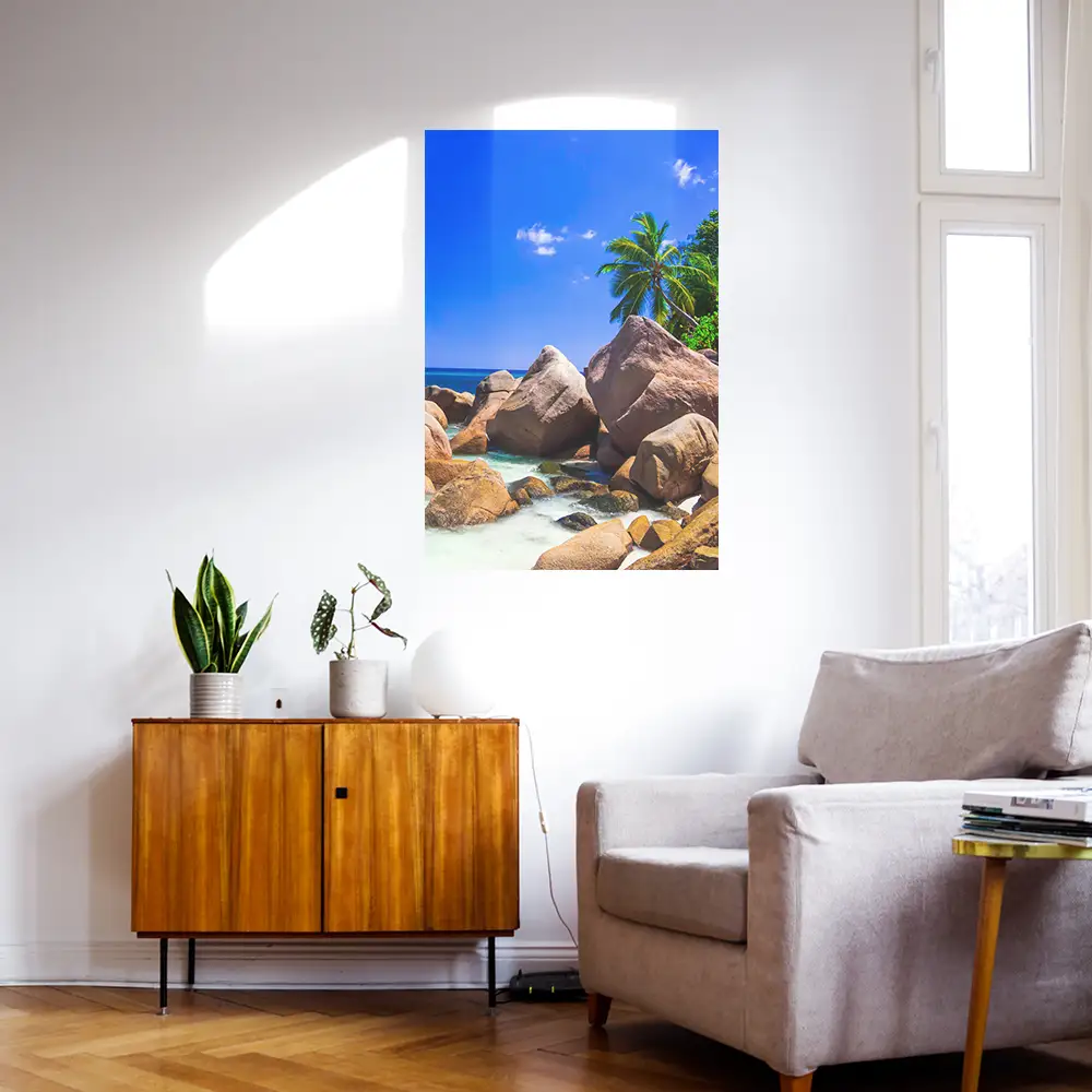 Poster 40x60cm im Hochformat, Insel Praslin Seychellen Strand & Meer