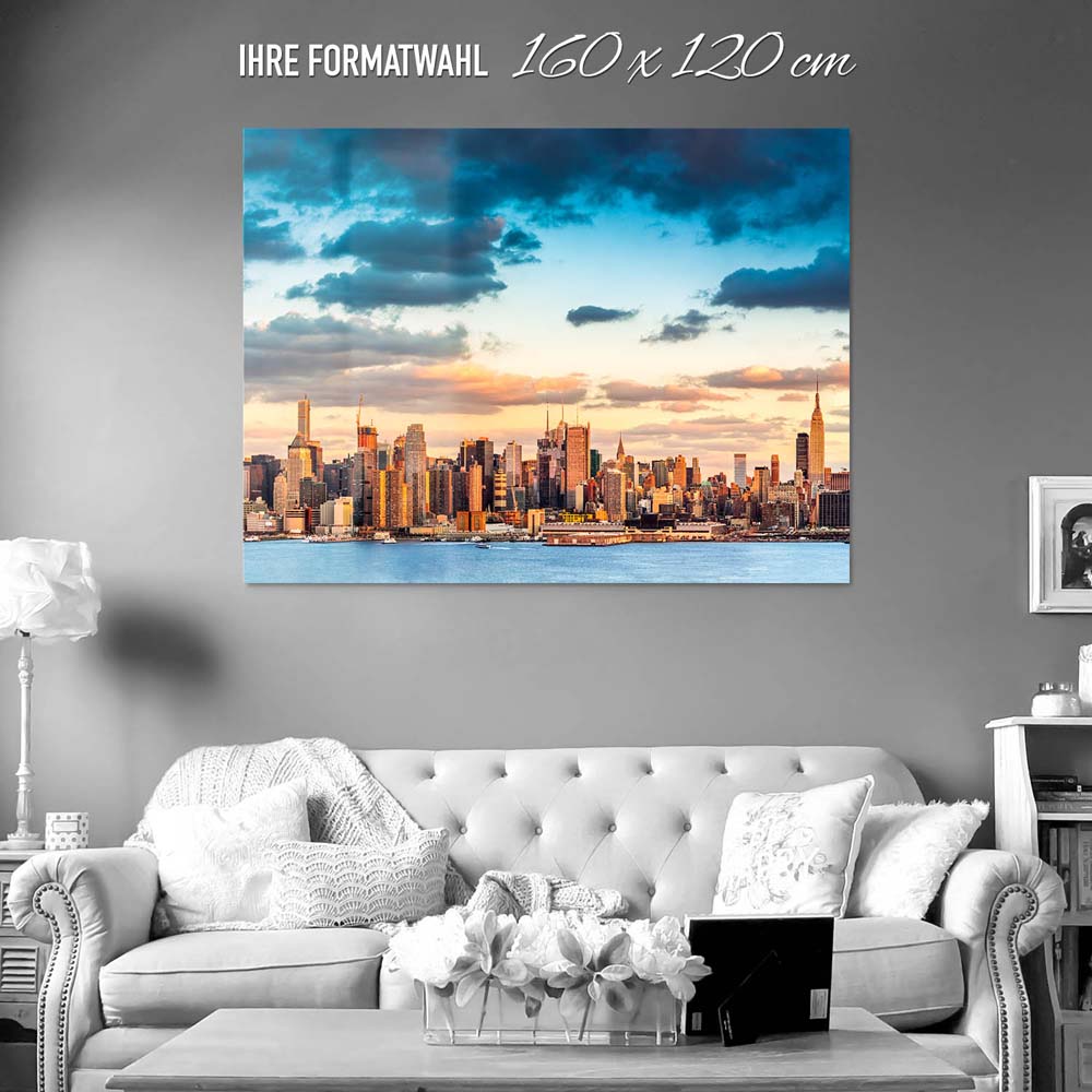 Acrylglasbild XXL, Skyline Panorama von New York 160x120cm groß