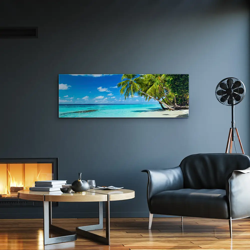 Acrylglasbild 150x50cm groß Strand & Meer Sandstrand mit Palmen