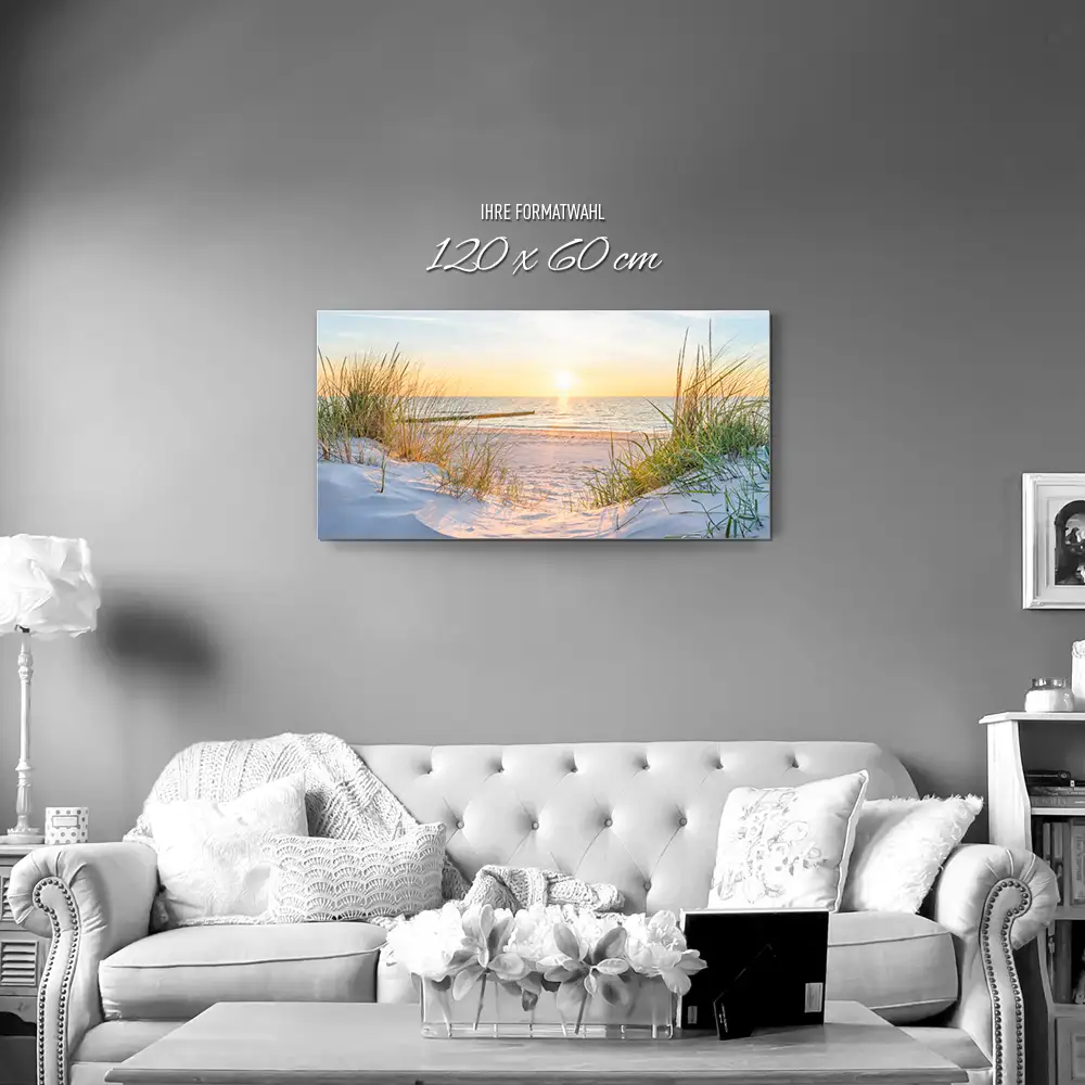 Strand & Meer Ostsee Sonnenuntergang als Alu-Dibond Bild 120x60cm