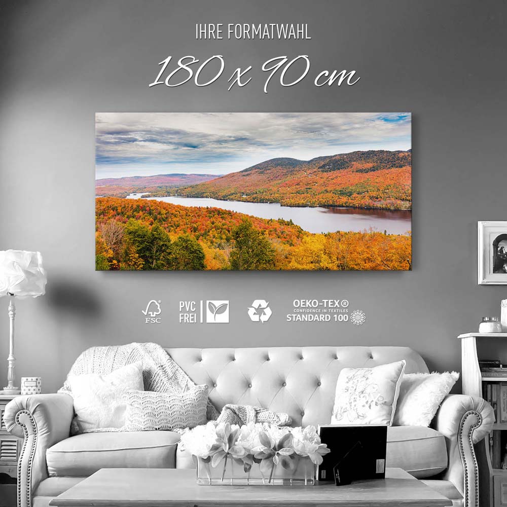 Wald & Bäume Indian Summer, Québec, Kanada als Keilrahmenbild 180x90cm