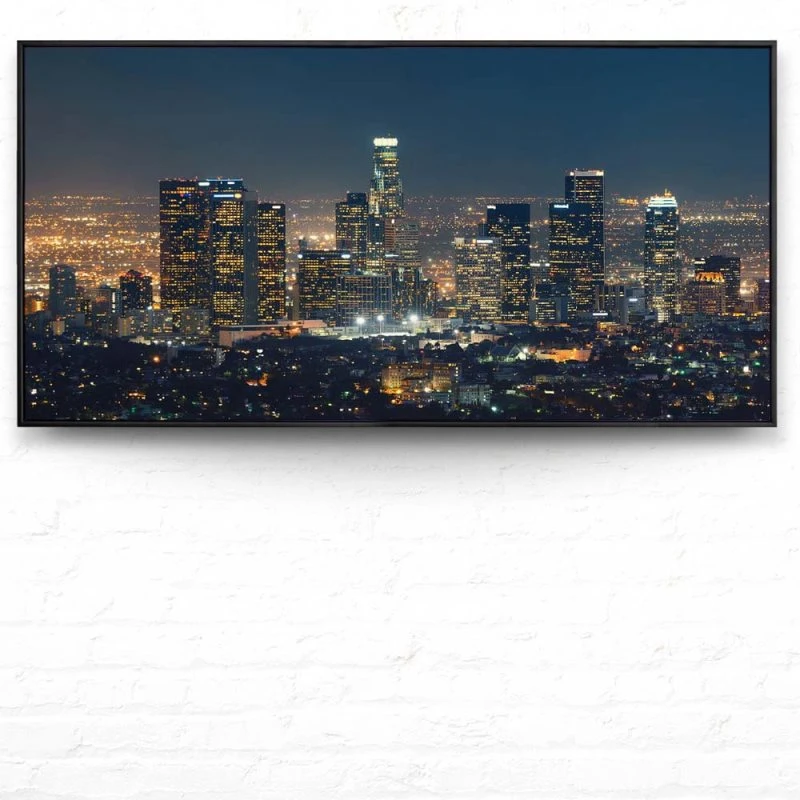 Skyline Los Angeles Nachts im schwarzen Bilderrahmen, 180x90cm