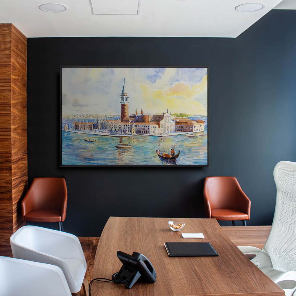 Skyline Venedig als Gemälde im schwarzen Bilderrahmen, 80x80cm