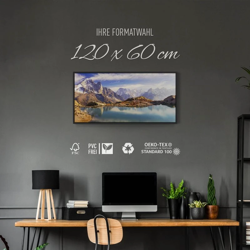 Berge & Gebirge Crystal Lakes Franz. Alpen im schwarzen Bilderrahmen, 120x60cm