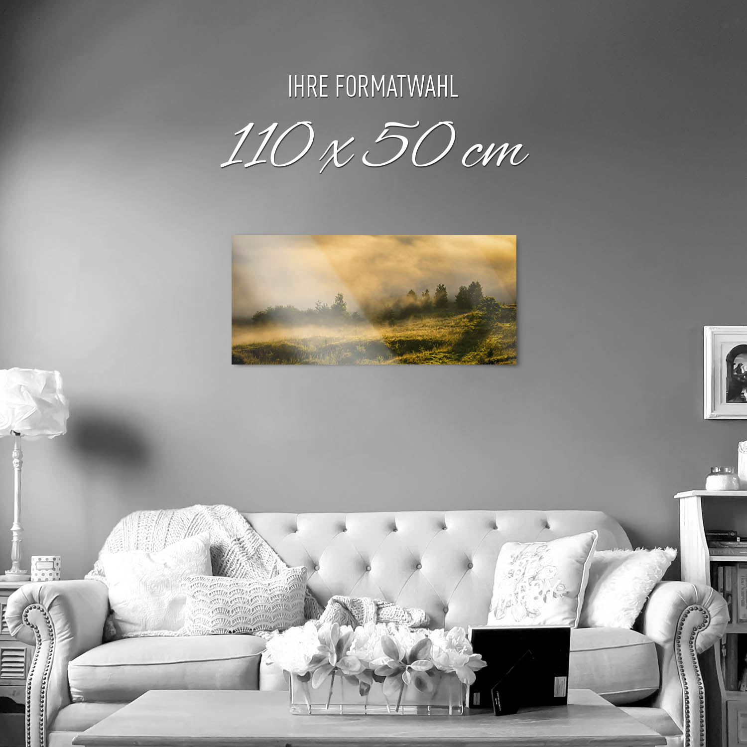 WandPoster 110x50cm Nebel am Morgen, Wald Wiese