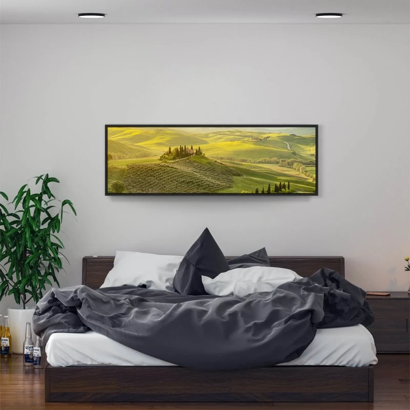 Landschaft Toskana, Italien im schwarzen Bilderrahmen, 150x50cm