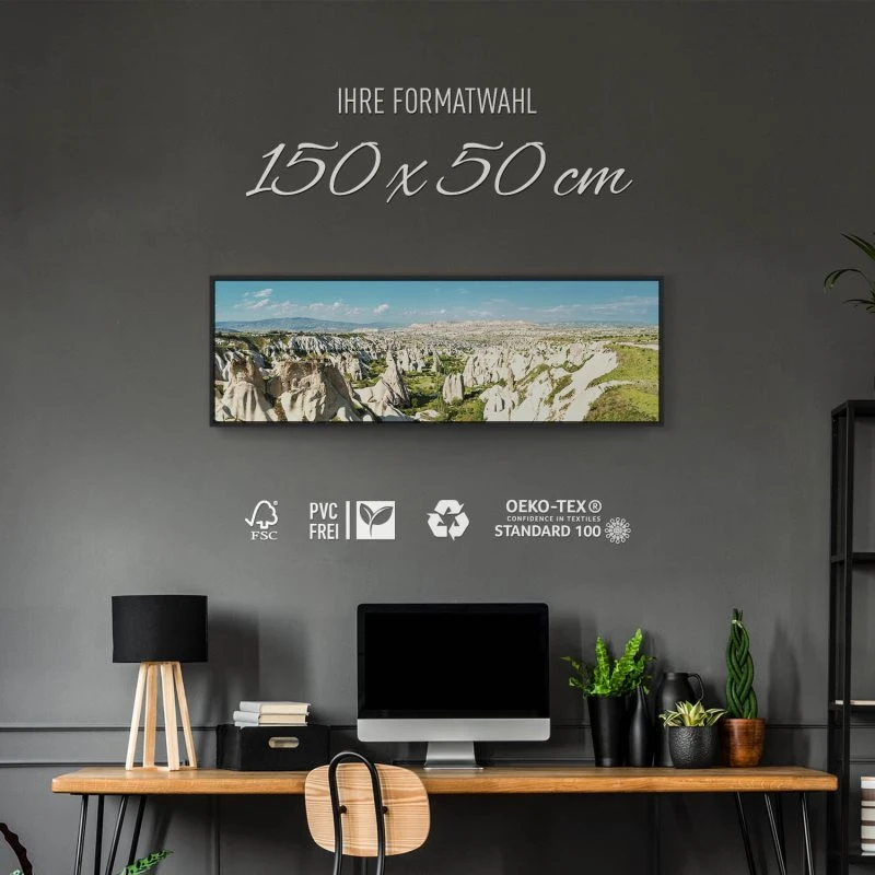 Berge & Gebirge Kappadokien Türkei im schwarzen Bilderrahmen, 150x50cm