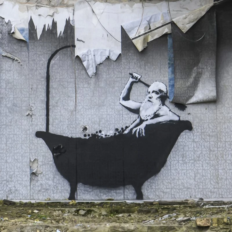 Banksy badewanne als Leinwand Bild 30x30cm