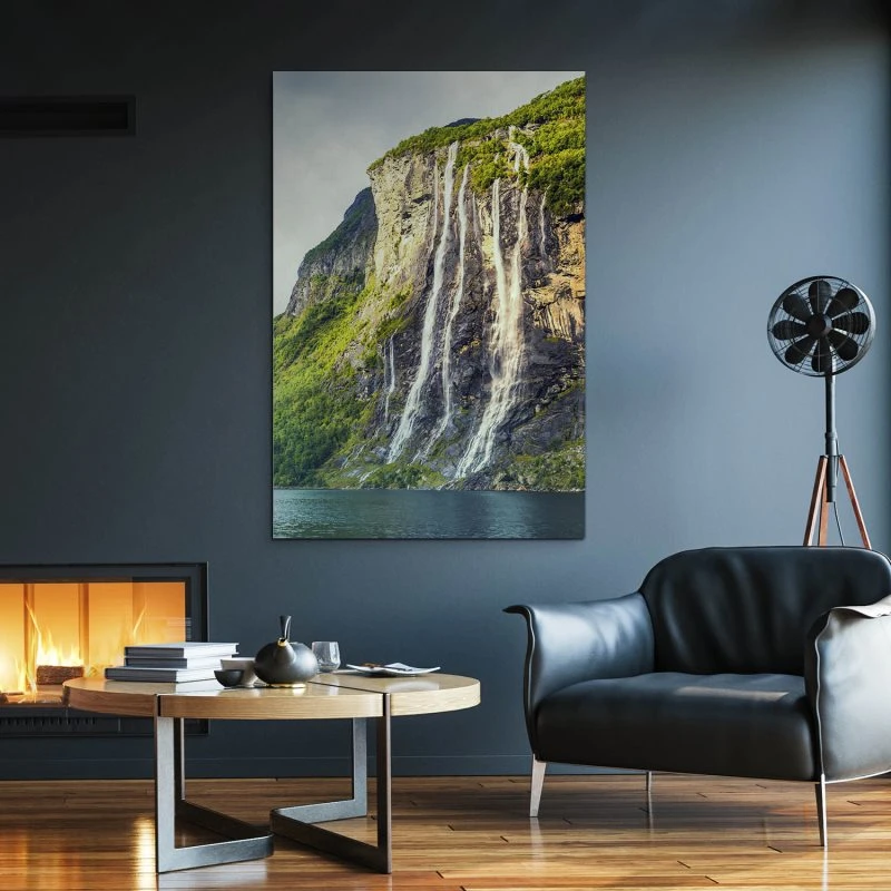 Alu-Dibond Bild im Hochformat, Wasserfall Seven Sisters 60x90cm
