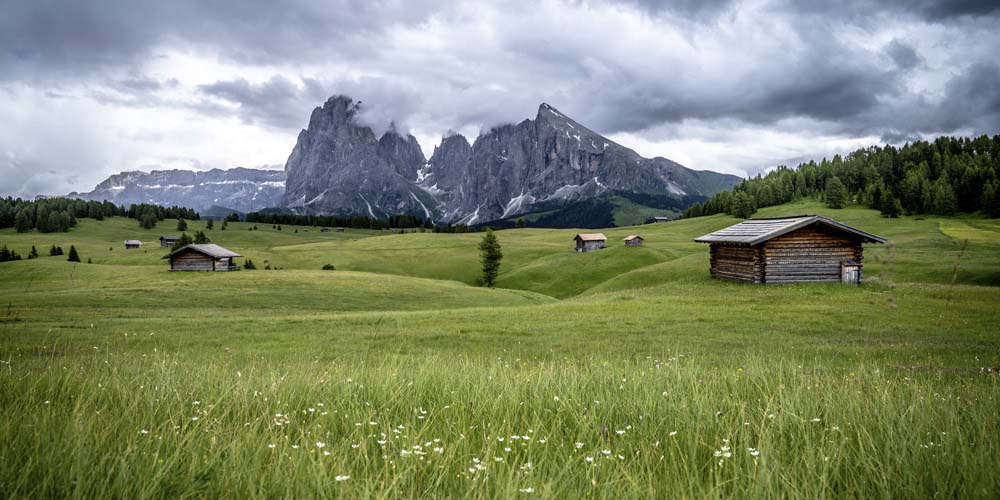 Alpen, Dolomiten Berg Langkofel als Acrylglasverbund Bild 180x90cm