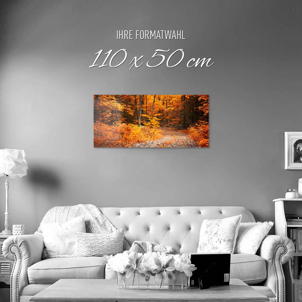 Wald & Bäume Herbst Wanderung II als Acrylglasverbund Bild 110x50cm