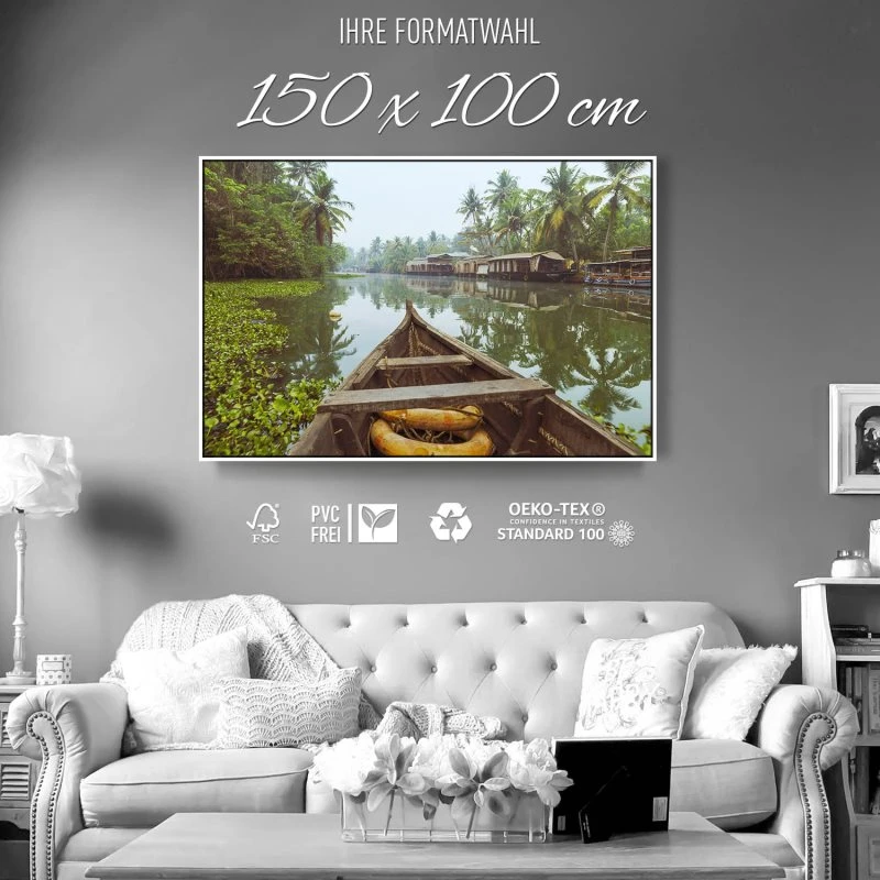 Flüsse & Seen Kumarakom Indien im weißen Bilderrahmen, 150x100cm