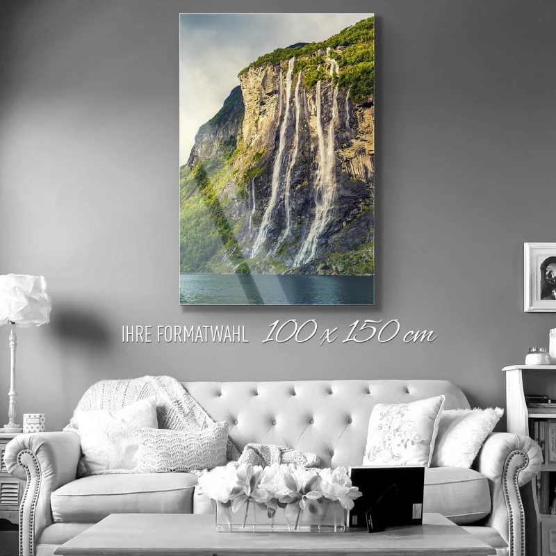 Wasserfall im Hochformat, 100x150cm Seven Sisters als XXL Acrylglasverbund Bild