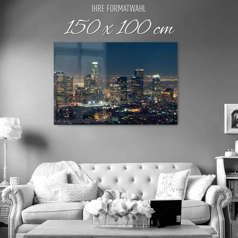 Skyline Los Angeles Nachts als Acrylglasverbund Bild 150x100cm