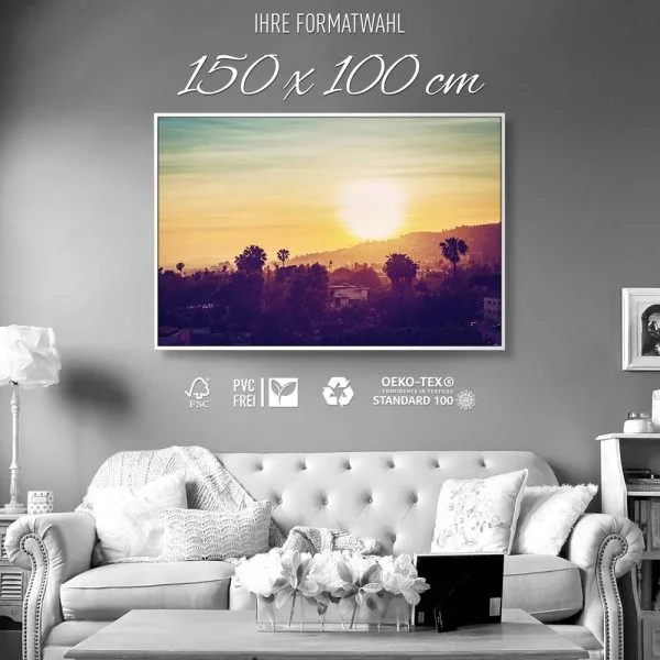Skyline Los Angeles sunset im weißen Bilderrahmen, 150x100cm