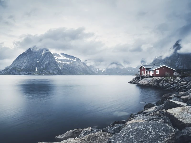 Berge & Gebirge Fischerhütte Lofoten als Acrylglasverbund Bild 160x120cm