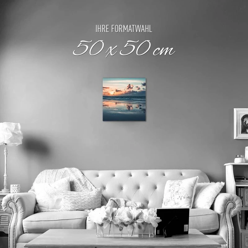 Strand & Meer Sonnenuntergang Nordsee als Alu-Dibond Bild 50x50cm