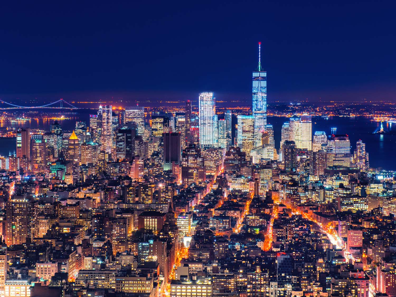 Poster Manhatten bei Nacht Skyline, 100x75cm groß