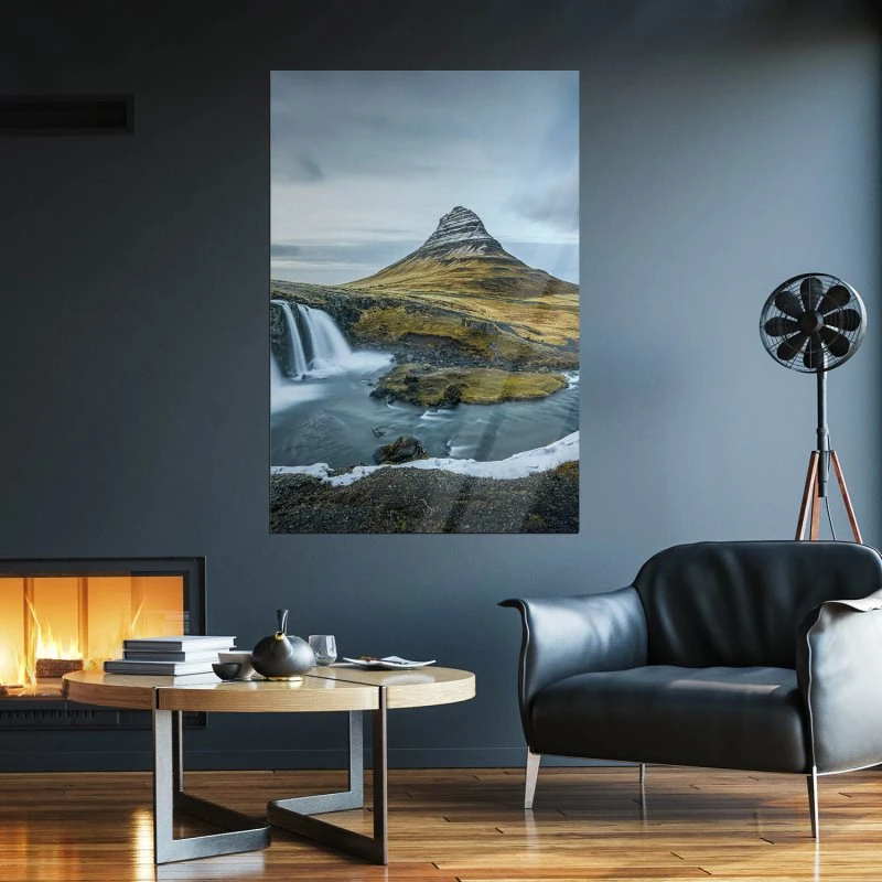Poster 40x60cm im Hochformat, Berg Kirkjufell Wasserfall