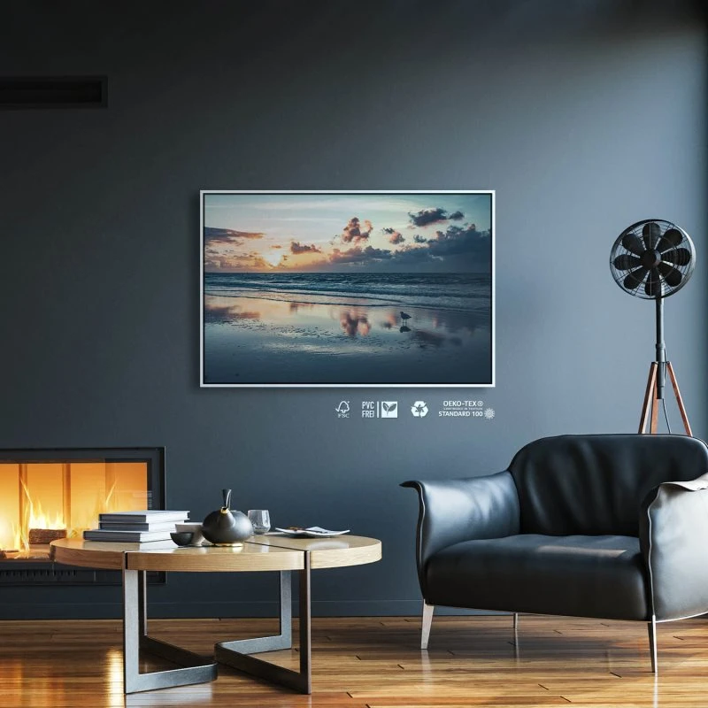 Strand & Meer Sonnenuntergang Nordsee im weißen Bilderrahmen, 150x100cm