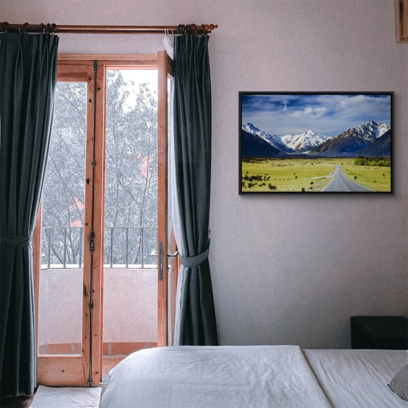 Berge & Gebirge Neuseeland südliche Alpen im schwarzen Bilderrahmen, 120x60cm