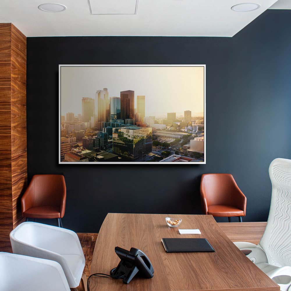 Skyline Los Angeles Sunset im weißen Bilderrahmen, 120x60cm
