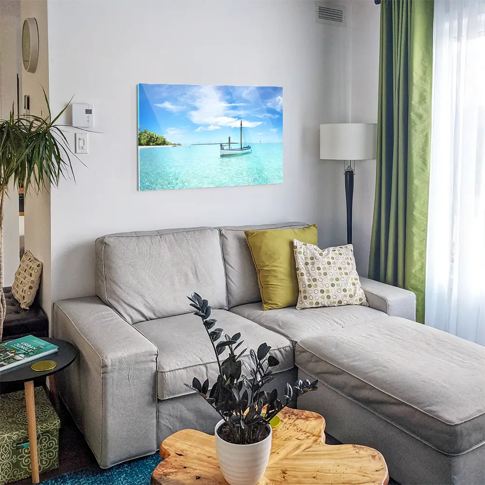Strand & Meer Karibik Boot als Acrylglas Bild 120x60cm