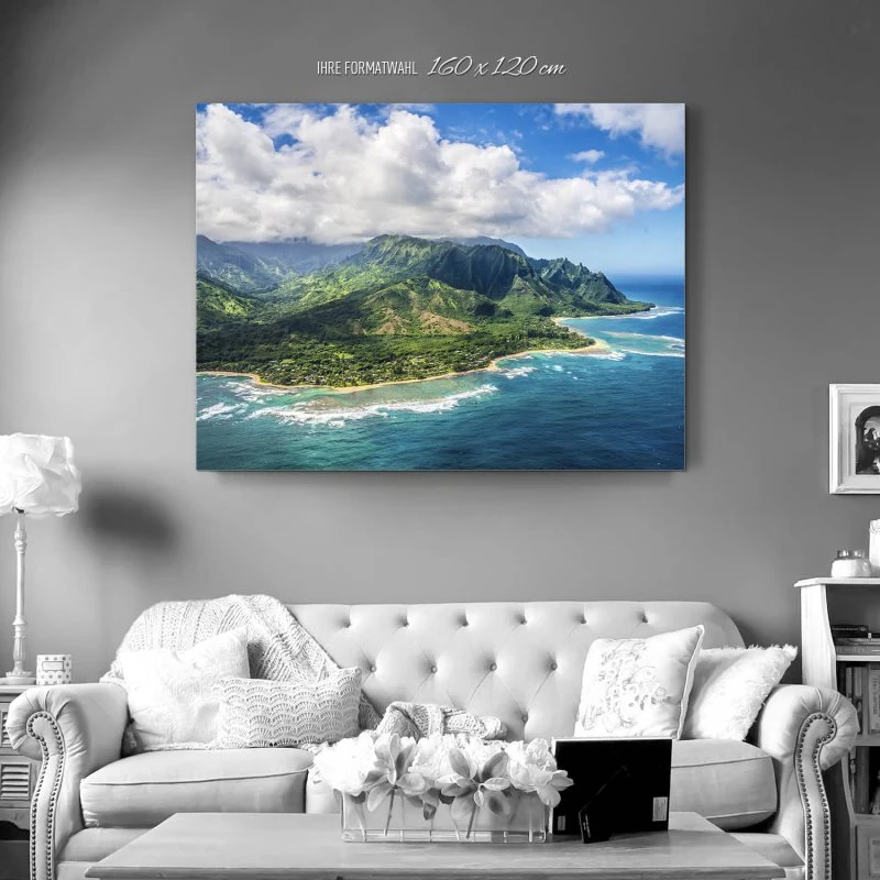 Alu-Dibond Bild XXL, Berge & Gebirge Hawaii Klippen Insel Kauai 160x120cm groß