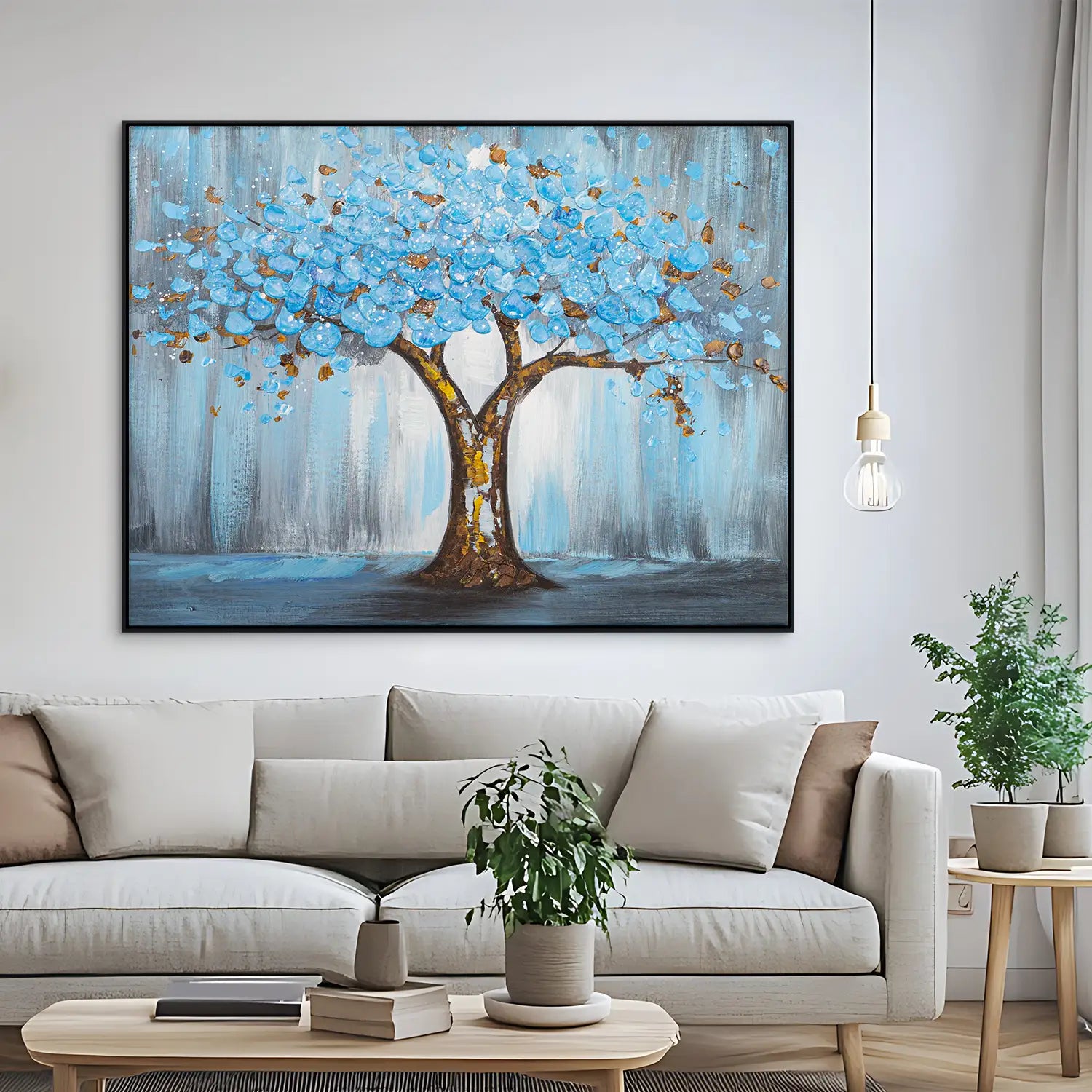 Gemälde 100x75 cm im Schattenfugenrahmen Schwarz, handgemalt mit Acrylfarbe und Strukturpaste, abstrakter Baum der Natur – „Baum der Ewigkeit“