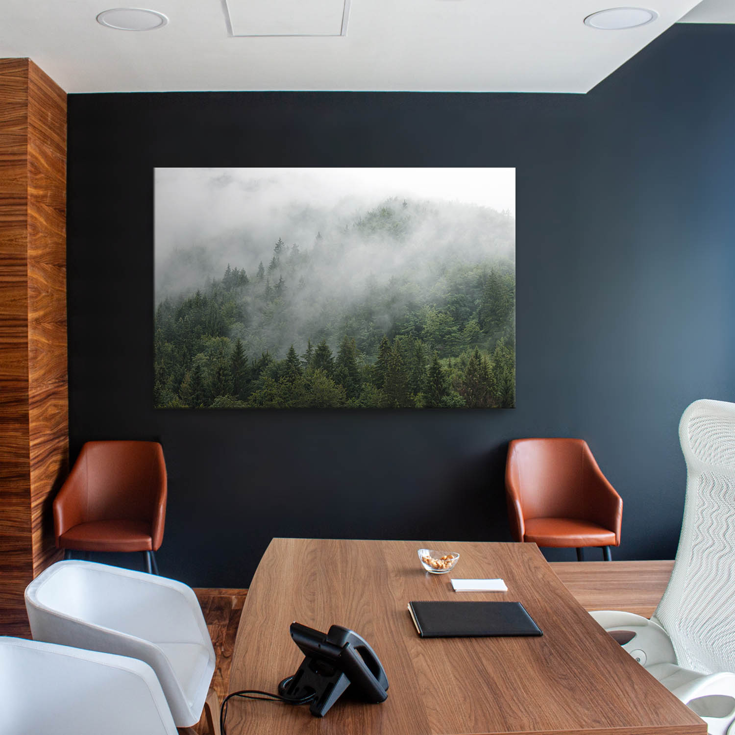 Leinwandbild Im Nebel, Wald & Bäume 90x60cm