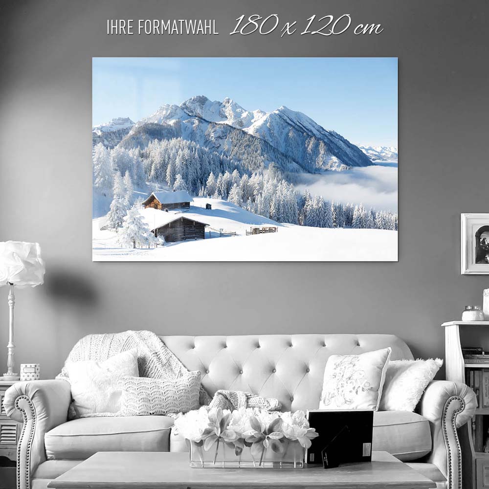 Berge & Gebirge Winterpanorama mit Hütte als Acrylglasverbund Bild 180x120cm