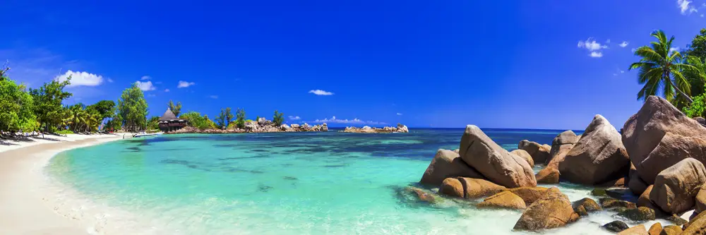 Keilrahmenbild 150x50cm, Strand & Meer Insel Praslin Seychellen