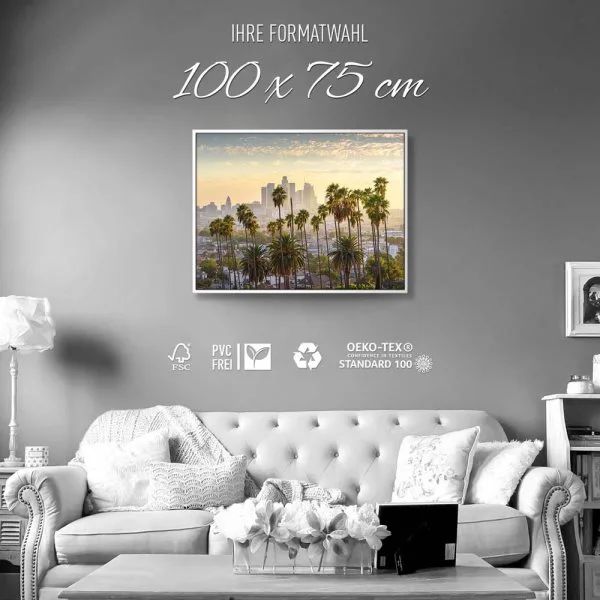 Skyline Los Angeles Palmen im weißen Bilderrahmen, 100x75cm