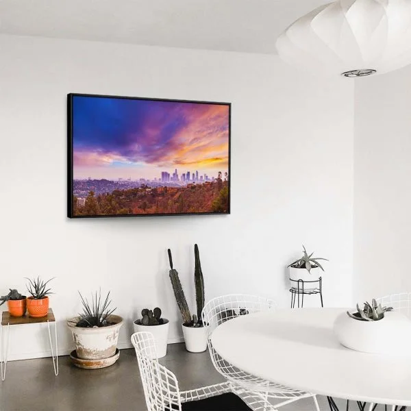 Skyline Los Angeles hills im schwarzen Bilderrahmen, 110x50cm