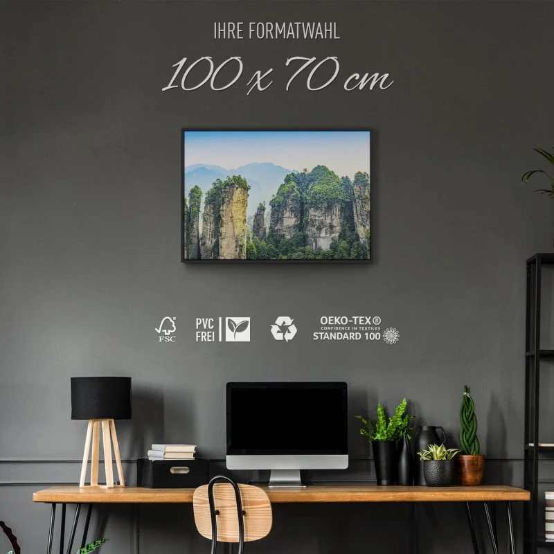 Berge & Gebirge Zhangjiajie Nationalpark im schwarzen Bilderrahmen, 100x70cm