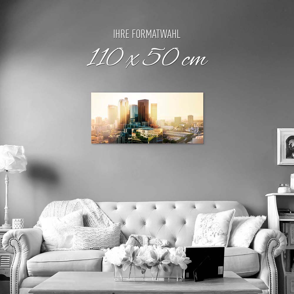 Skyline Los Angeles Sunset als Acrylglasverbund Bild 110x50cm